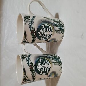 Starbucks 2020 White Patterned 11 oz Christmas Holiday Mugs Lot of 2 Used